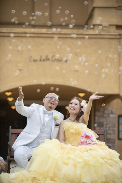 新潟県三条市　長岡市　新潟市　結婚式場　前撮影　カラードレス　イエロー　シャボン玉