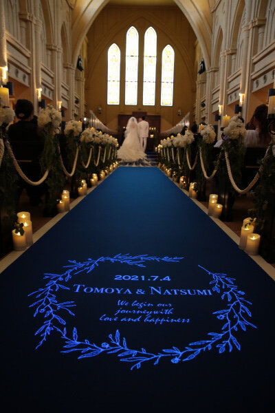 新潟県三条市　長岡市　新潟市　結婚式場　前撮り　ウェディングドレス　チャペル式　青いバージンロード
